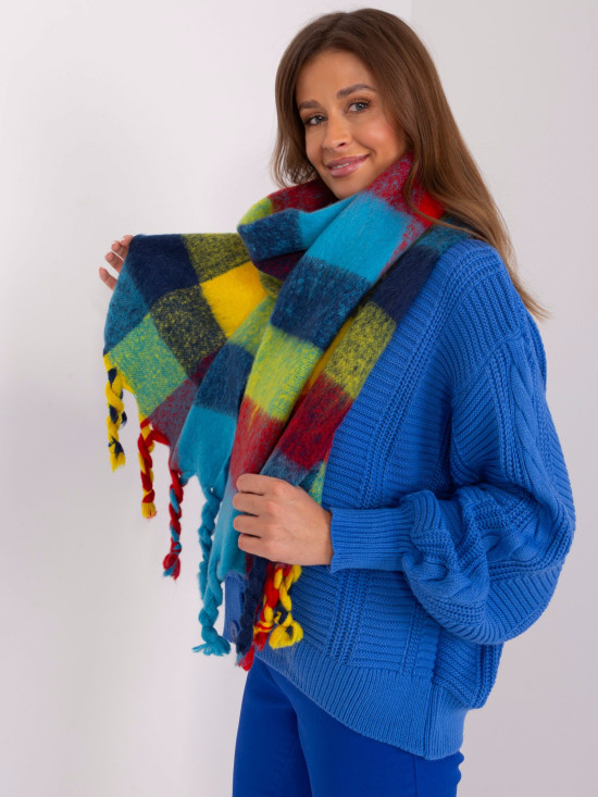 Elegante sciarpa blu con frange
