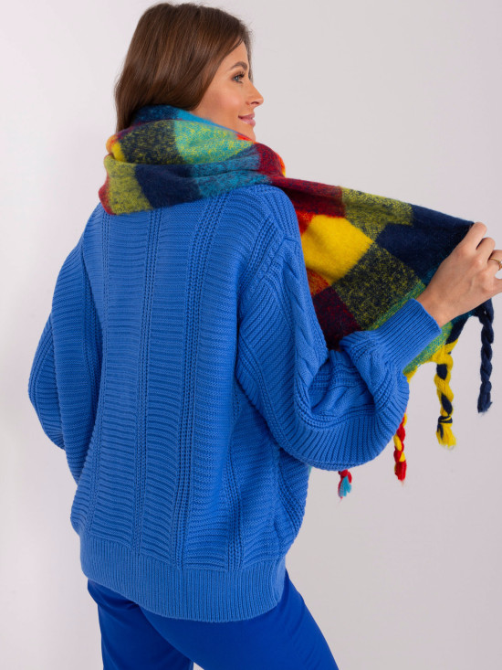 Elegante sciarpa blu con frange