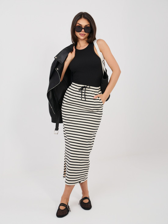 Gonna midi beige a righe con tasche