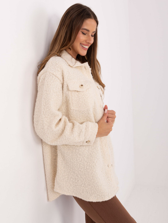 Giacca camicia beige casual con tasche
