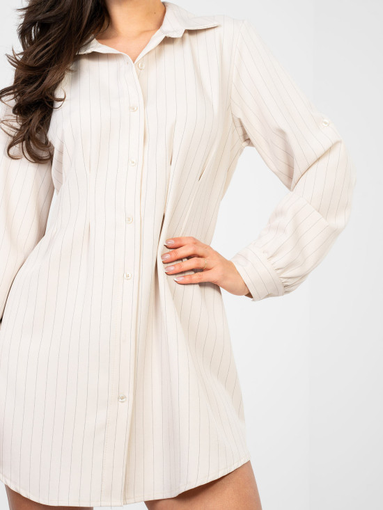 Abito camicia beige a righe con colletto