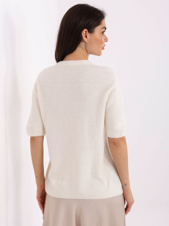 Maglione beige a maniche corte in baby alpaca