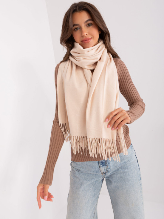 Sciarpa da donna beige chiaro con frange