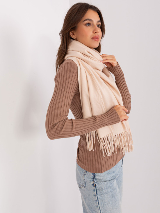 Sciarpa da donna beige chiaro con frange