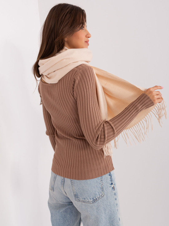 Sciarpa da donna beige chiaro con frange