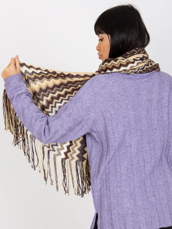 Sciarpa beige chiaro con motivo e frange