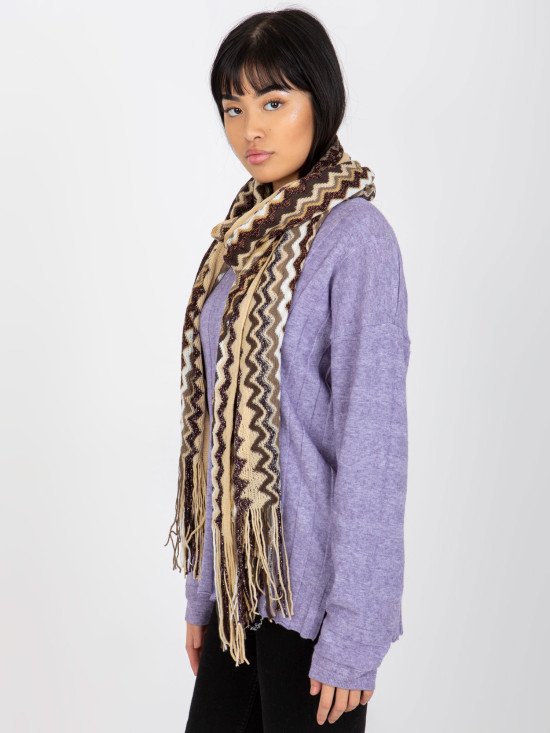 Sciarpa beige chiaro con motivo e frange