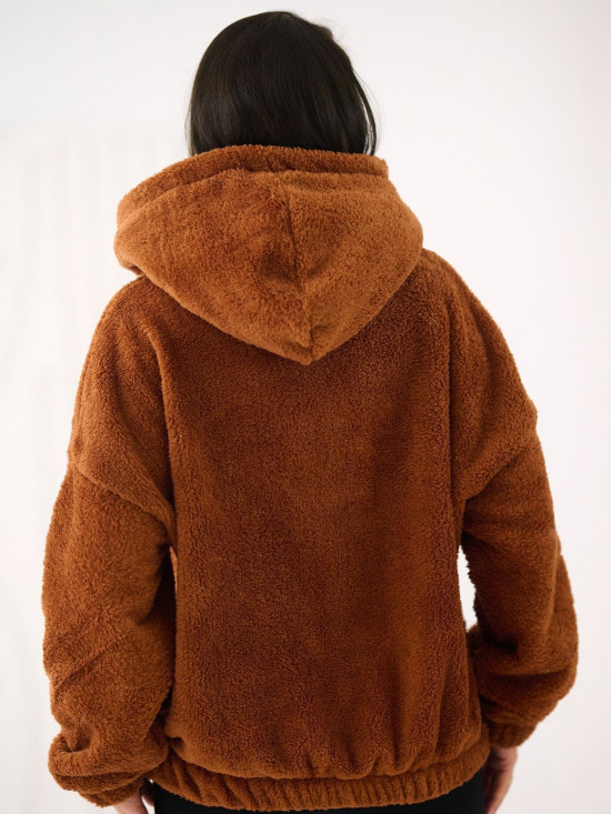 Felpa beige con cappuccio e tasca