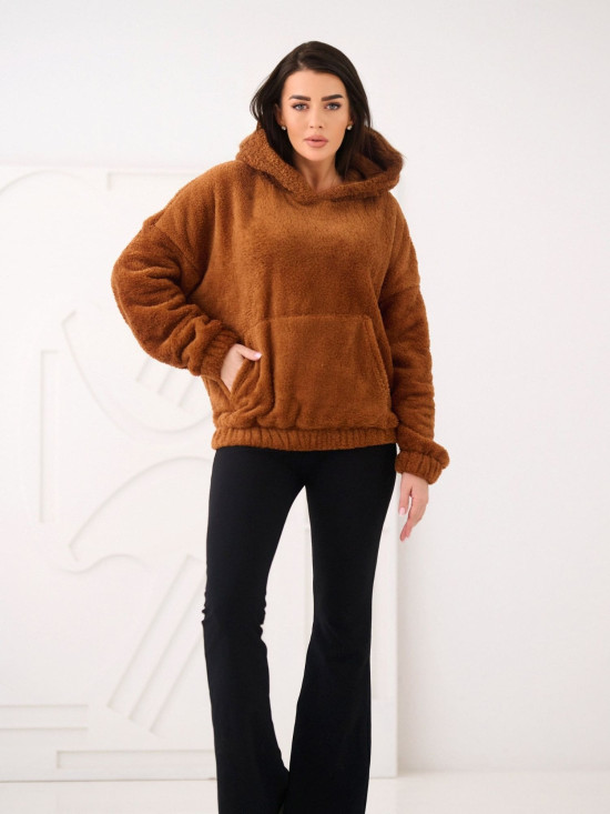 Felpa beige con cappuccio e tasca