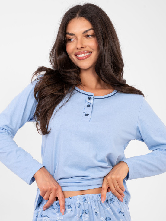 Ženska pamučna pidžama s cvjetnim uzorkom, plava