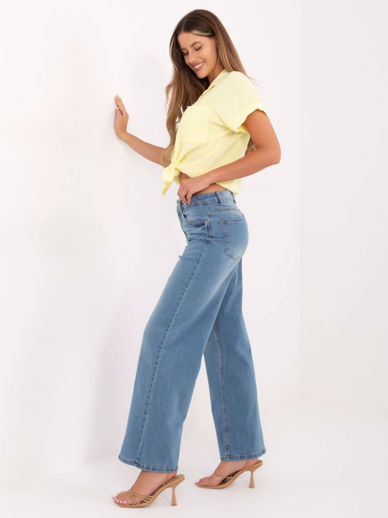 Jeans donna a gamba larga e vita alta, azzurri