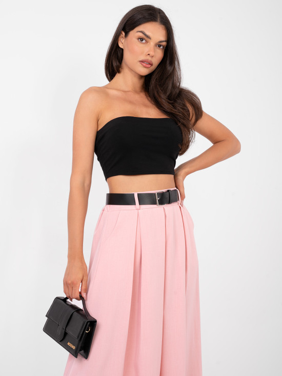 Gonna maxi elegante con cintura e tasche, rosa