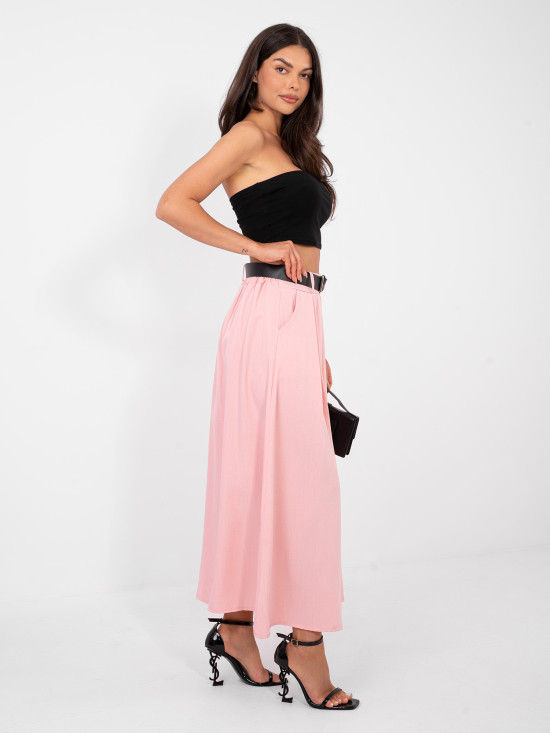 Gonna maxi elegante con cintura e tasche, rosa