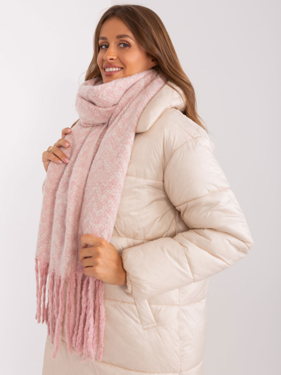 Sciarpa geometrica rosa chiaro con frange