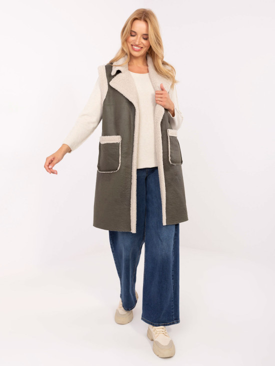 Gilet lungo khaki con tasche