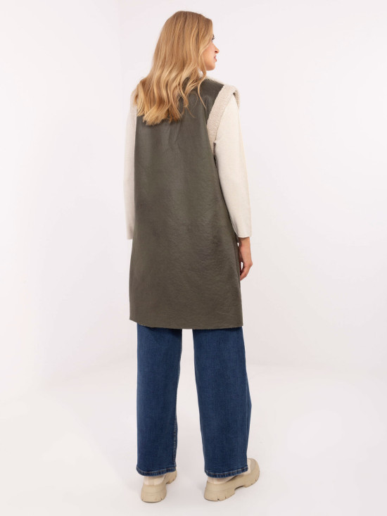 Gilet lungo khaki con tasche