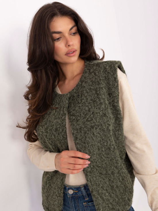 Gilet in maglia khaki con tasche, stile casual