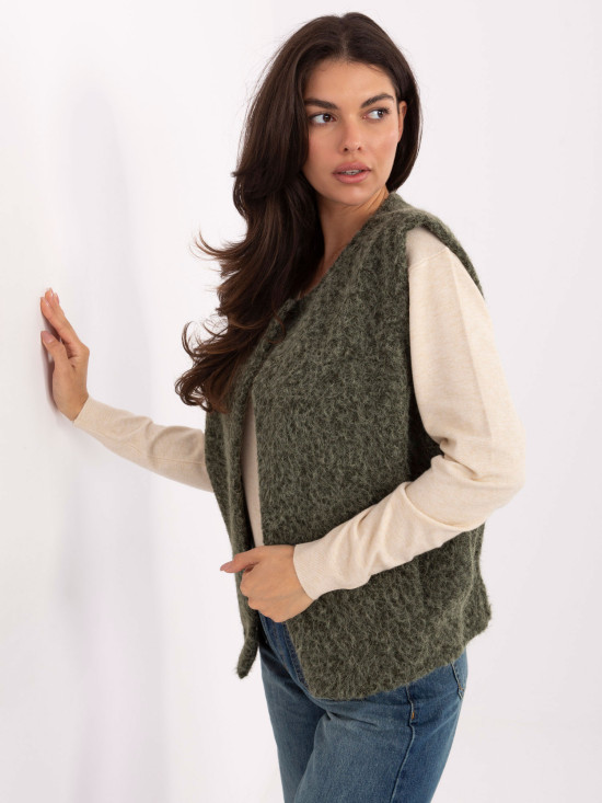 Gilet in maglia khaki con tasche, stile casual