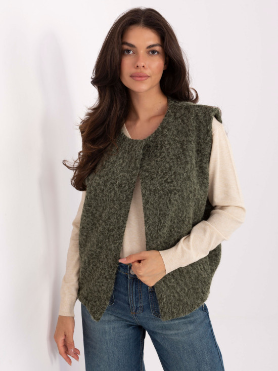 Gilet in maglia khaki con tasche, stile casual