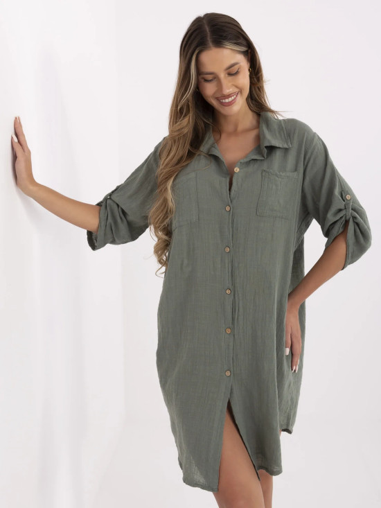 Oversize haljina s 3/4 rukavima u bež boji