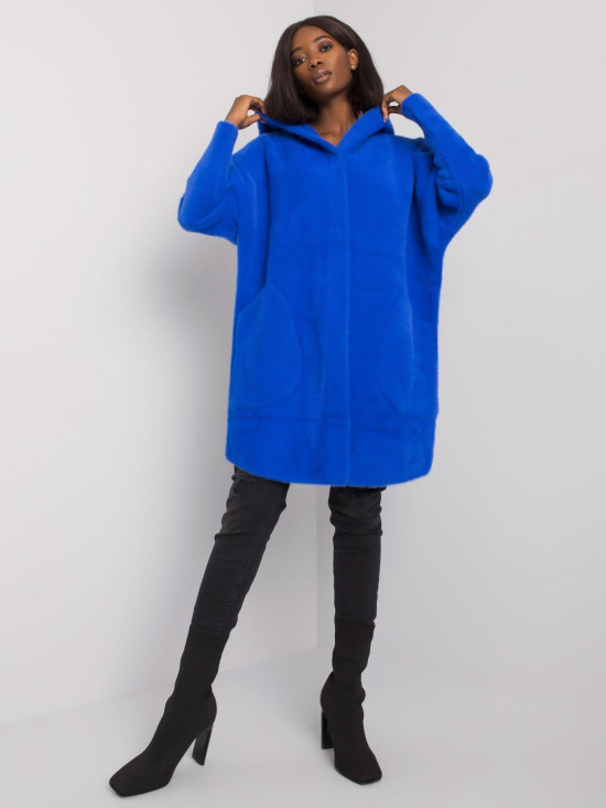 Cappotto blu cobalto in alpaca con cappuccio