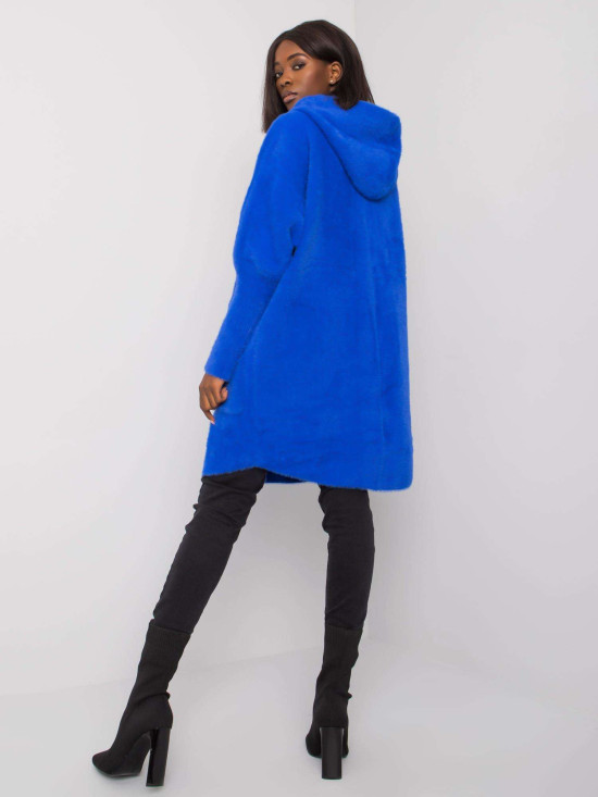 Cappotto blu cobalto in alpaca con cappuccio