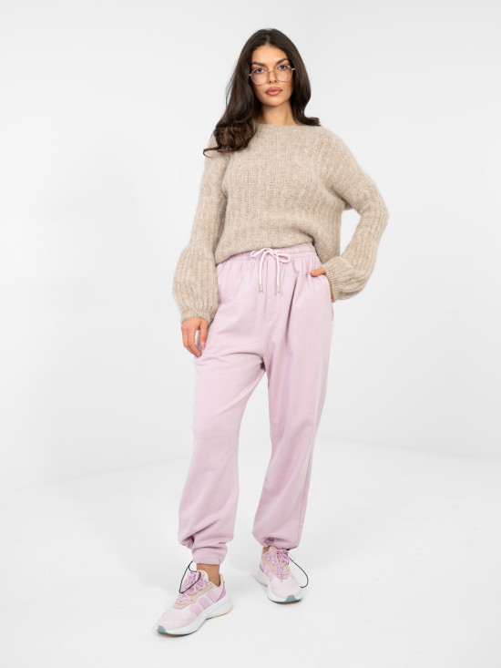 Jogger da donna in cotone lilla con vita alta