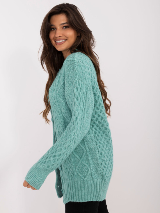 Cardigan lungo verde menta con bottoni e texture