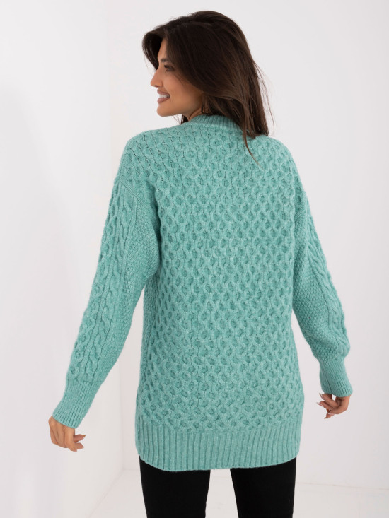 Cardigan lungo verde menta con bottoni e texture