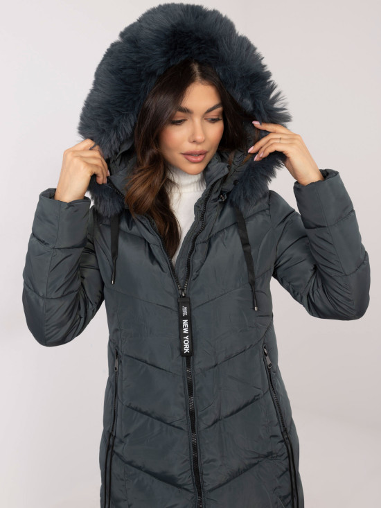 Piumino invernale trapuntato blu con cappuccio