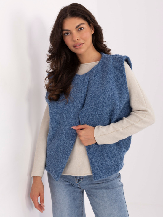 Gilet blu in maglia con tasche