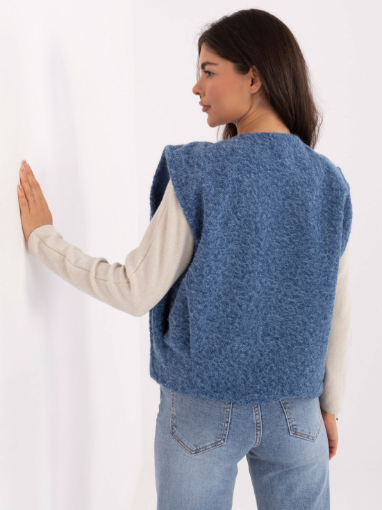 Gilet blu in maglia con tasche