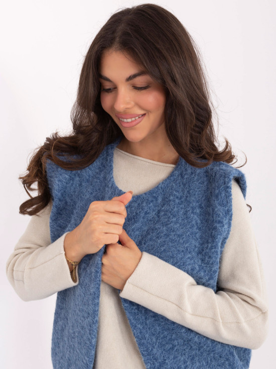 Gilet blu in maglia con tasche