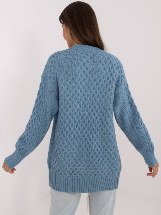 Cardigan lungo blu con bottoni e lavorazione a maglia testurizzata