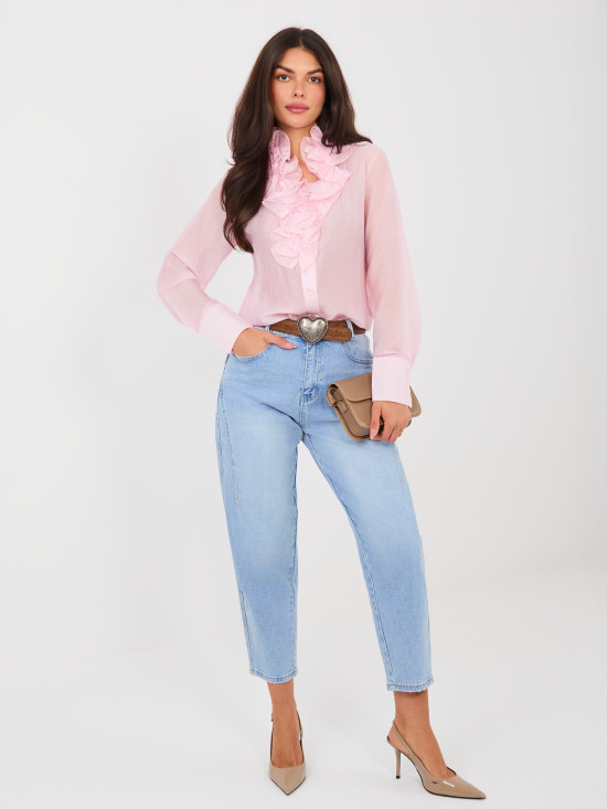 Jeans mom da donna a vita alta con cintura, blu