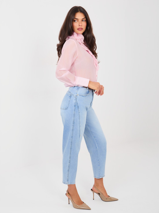 Jeans mom da donna a vita alta con cintura, blu