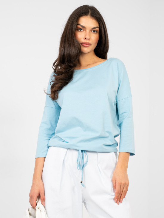 Blusa azzurro chiaro in cotone con maniche 3/4 e laccetto