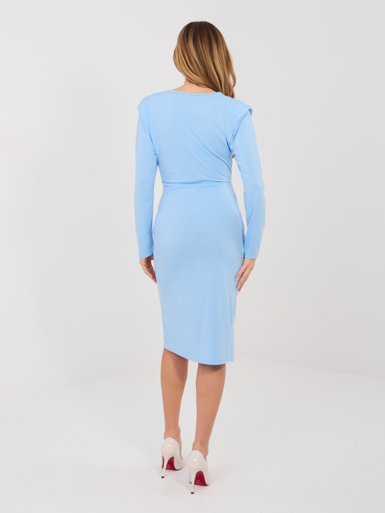 Elegante abito midi azzurro a tubino con maniche lunghe