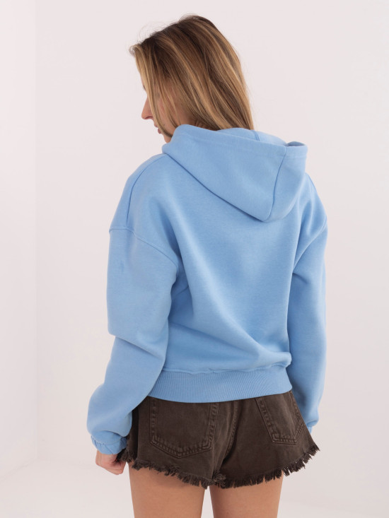 Felpa corta blu con cappuccio e zip