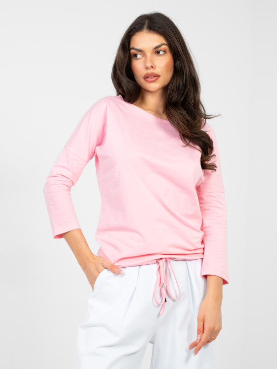 Blusa rosa chiaro in cotone con maniche 3/4 e laccetto
