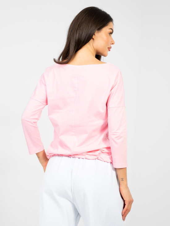 Blusa rosa chiaro in cotone con maniche 3/4 e laccetto