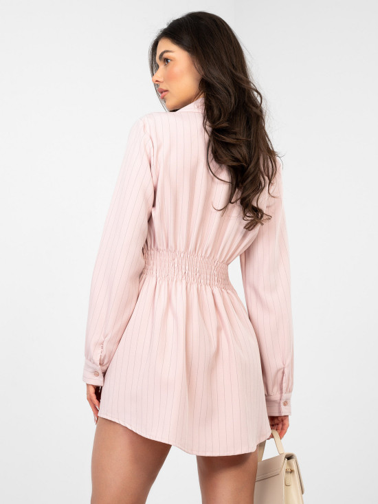 Abito camicia mini rosa a righe con bottoni