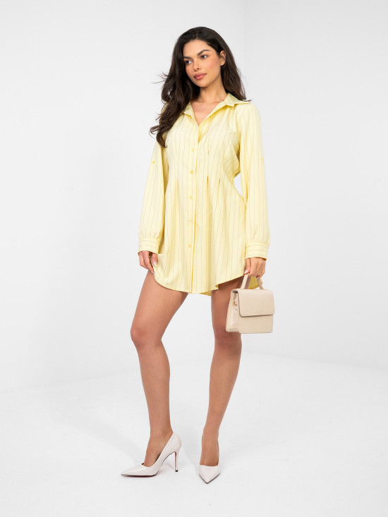 Abito camicia mini giallo a righe con colletto