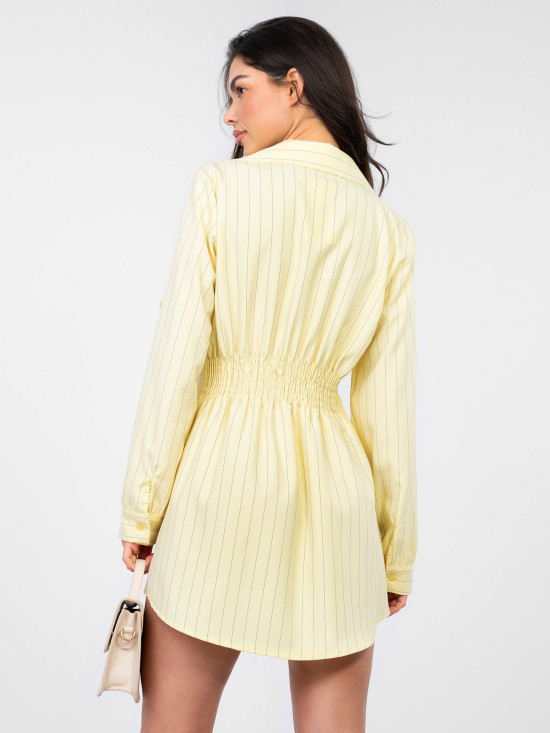 Abito camicia mini giallo a righe con colletto