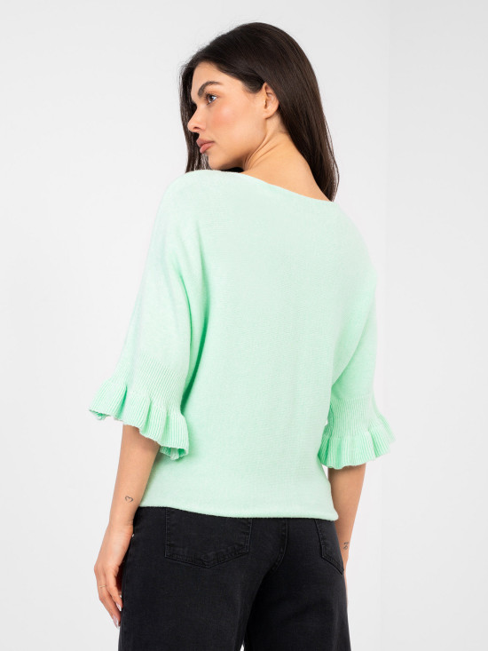Elegante maglione menta con volant e maniche 3/4