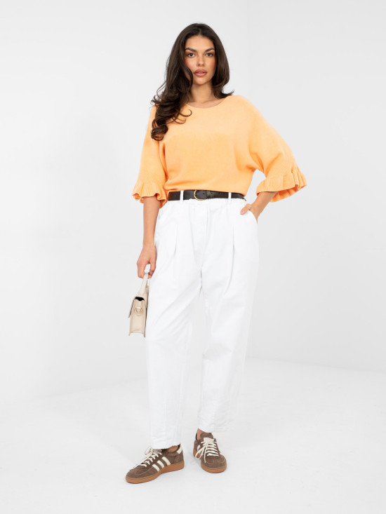 Elegante maglione arancione con maniche 3/4 e volant