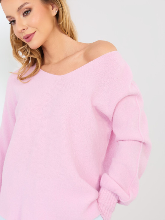 Maglione rosa con scollo a V