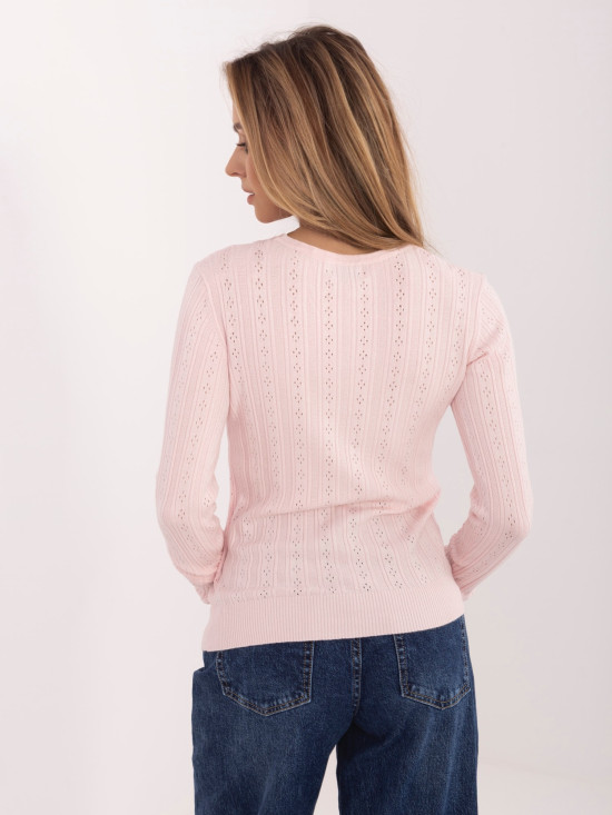 Maglione rosa chiaro traforato con bottoni e scollo a V