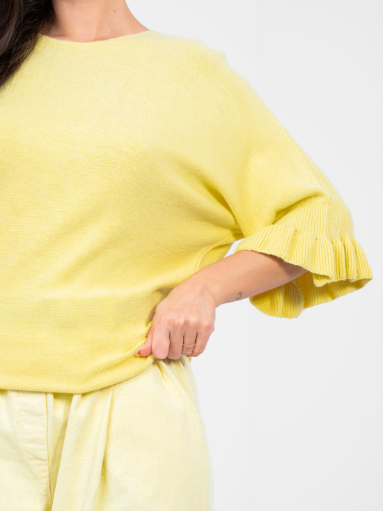 Maglione giallo elegante con volant e maniche 3/4