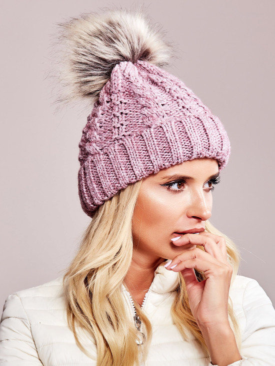 Cappello rosa con motivo a treccia
